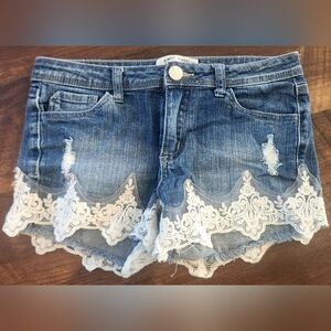 Almost Famous Blue Denim Shorts with White Lace Trim